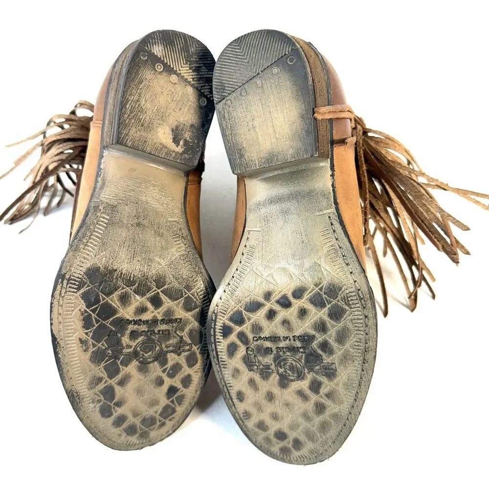Womens Circle G Brown Leather Side Fringe Shortie Ankle Boots Size 6.5 M Zip